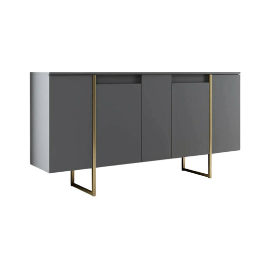 Credenza Arta, Buffet da soggiorno, Madia da salotto, Dispensa da cucina, 160x35h80 cm, Antracite e Oro