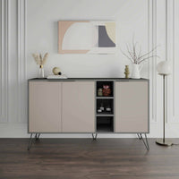 Credenza Alin, Buffet da soggiorno, Madia da salotto, Dispensa da cucina, 142x36h83 cm, Antracite e Beige