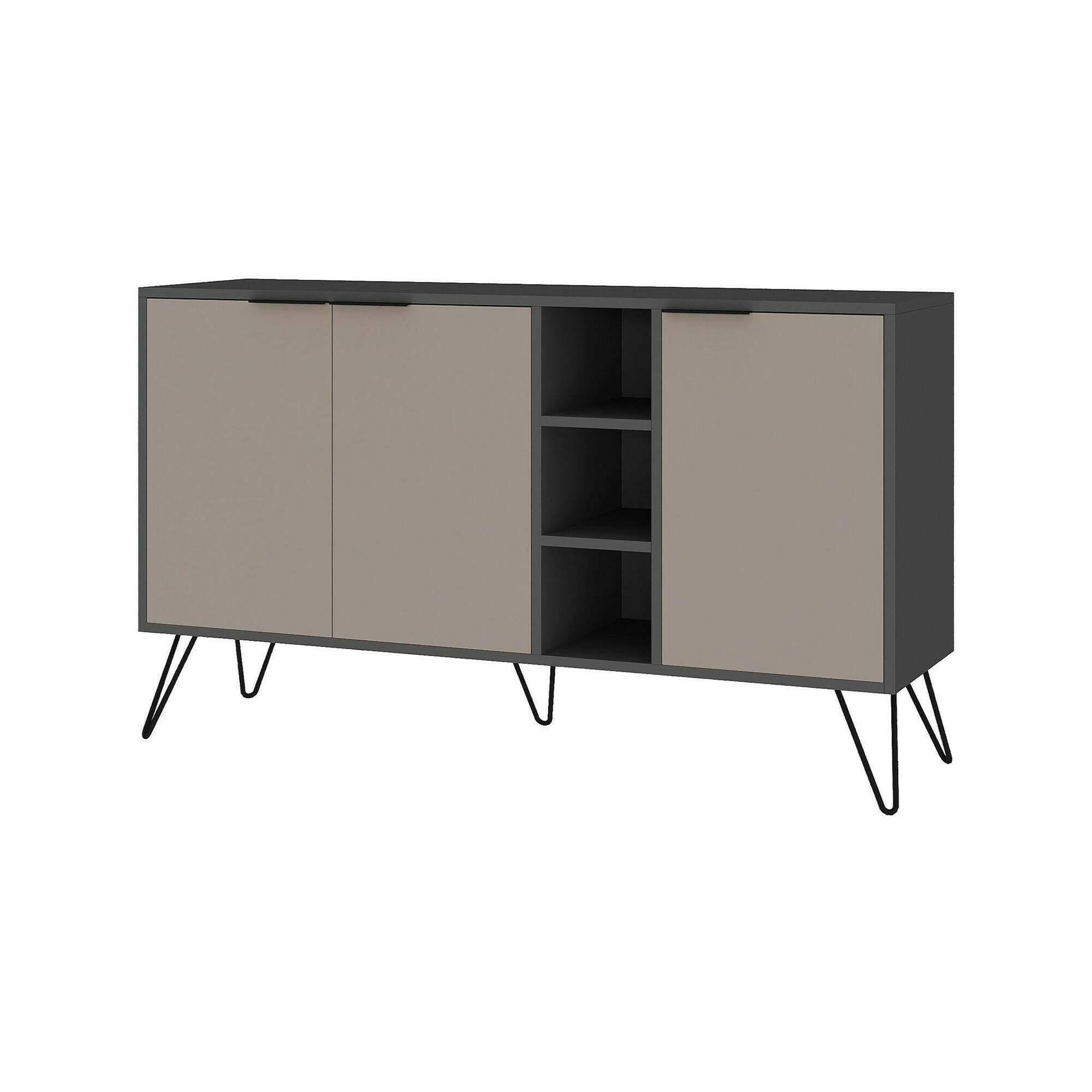 Credenza Alin, Buffet da soggiorno, Madia da salotto, Dispensa da cucina, 142x36h83 cm, Antracite e Beige