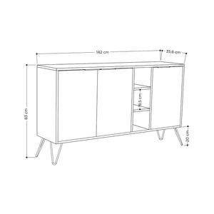 Credenza Alin, Buffet da soggiorno, Madia da salotto, Dispensa da cucina, 142x36h83 cm, Quercia