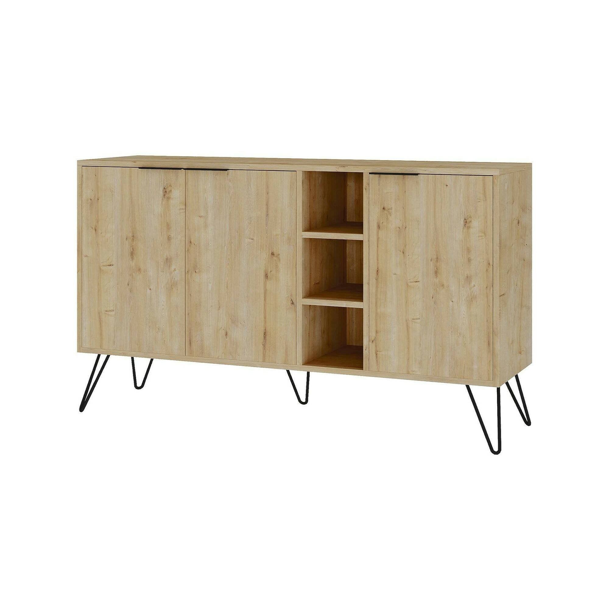 Credenza Alin, Buffet da soggiorno, Madia da salotto, Dispensa da cucina, 142x36h83 cm, Quercia
