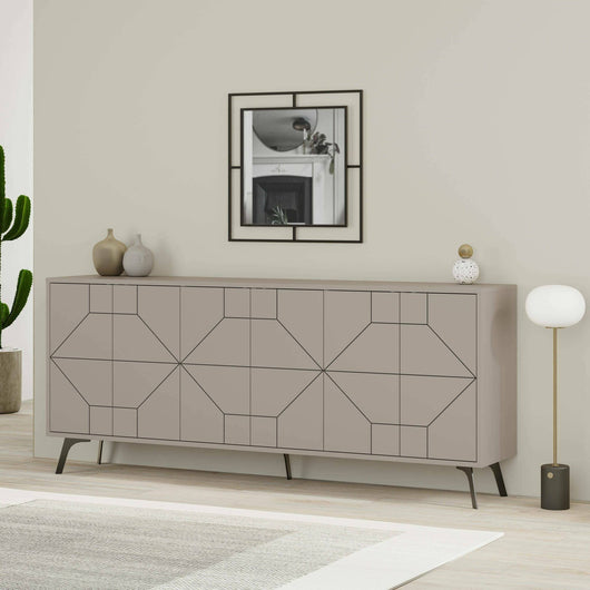 Credenza Africo, Buffet da soggiorno, Madia da salotto, Dispensa da cucina, 184x35h77 cm, Cemento
