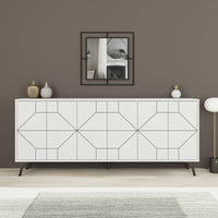 Credenza Africo, Buffet da soggiorno, Madia da salotto, Dispensa da cucina, 184x35h77 cm, Bianco