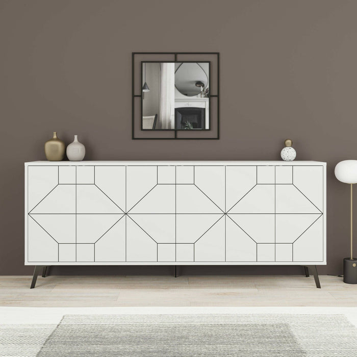 Credenza Africo, Buffet da soggiorno, Madia da salotto, Dispensa da cucina, 184x35h77 cm, Bianco