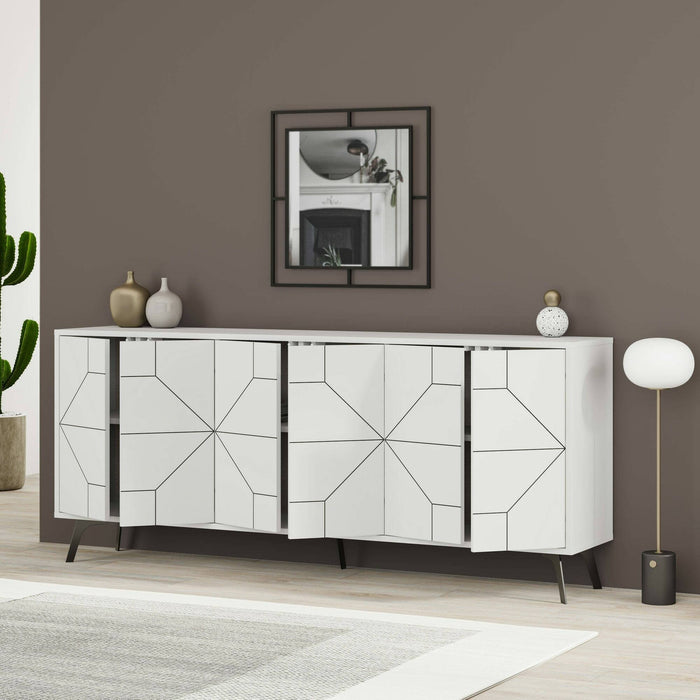 Credenza Africo, Buffet da soggiorno, Madia da salotto, Dispensa da cucina, 184x35h77 cm, Bianco