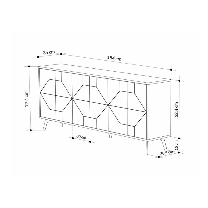 Credenza Africo, Buffet da soggiorno, Madia da salotto, Dispensa da cucina, 184x35h77 cm, Bianco