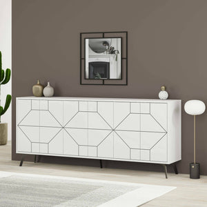Credenza Africo, Buffet da soggiorno, Madia da salotto, Dispensa da cucina, 184x35h77 cm, Bianco