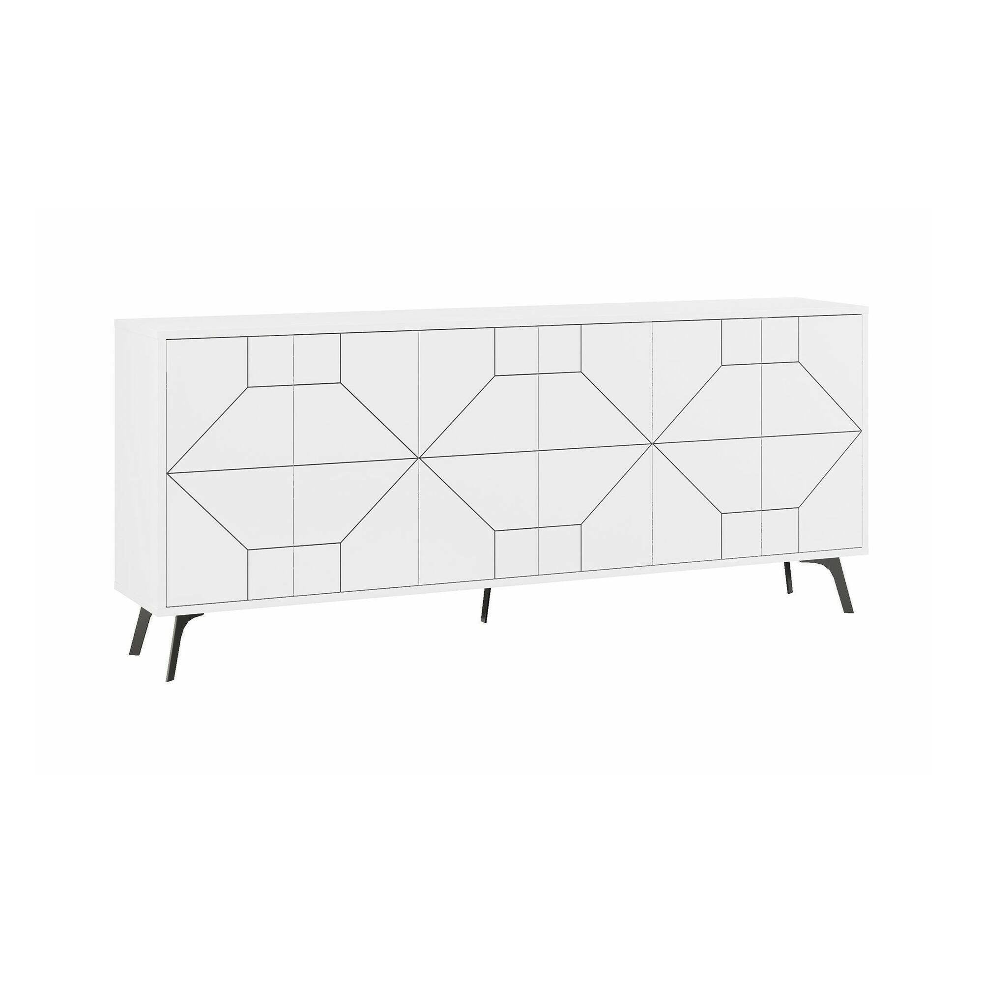 Credenza Africo, Buffet da soggiorno, Madia da salotto, Dispensa da cucina, 184x35h77 cm, Bianco