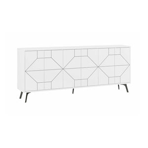 Credenza Africo, Buffet da soggiorno, Madia da salotto, Dispensa da cucina, 184x35h77 cm, Bianco