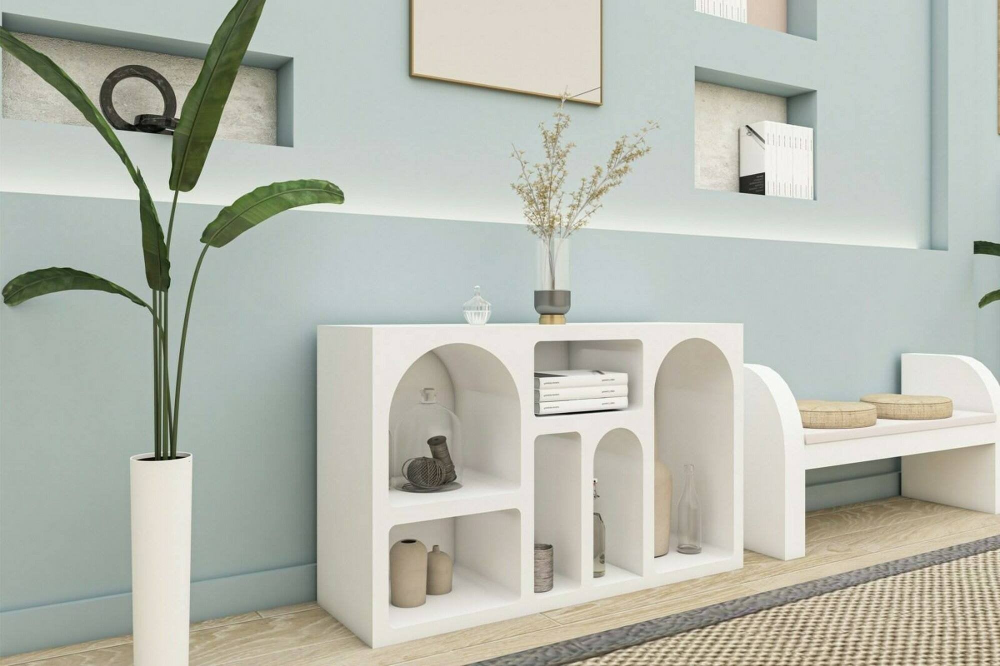 Credenza Arsenio, Buffet da soggiorno, Madia da salotto, Dispensa da cucina, 120x37h74 cm, Bianco