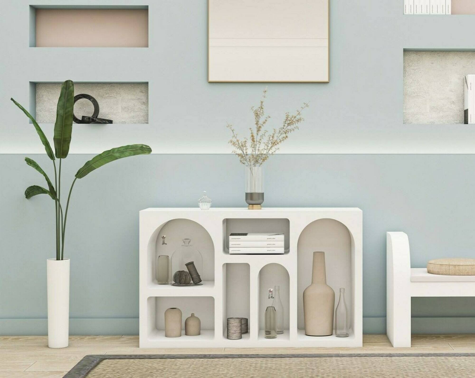 Credenza Arsenio, Buffet da soggiorno, Madia da salotto, Dispensa da cucina, 120x37h74 cm, Bianco