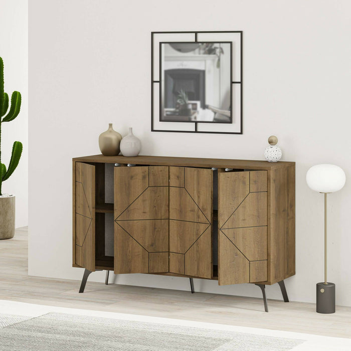 Credenza Brunale, Buffet da soggiorno, Madia da salotto, Dispensa da cucina, 123x35h77 cm, Rovere