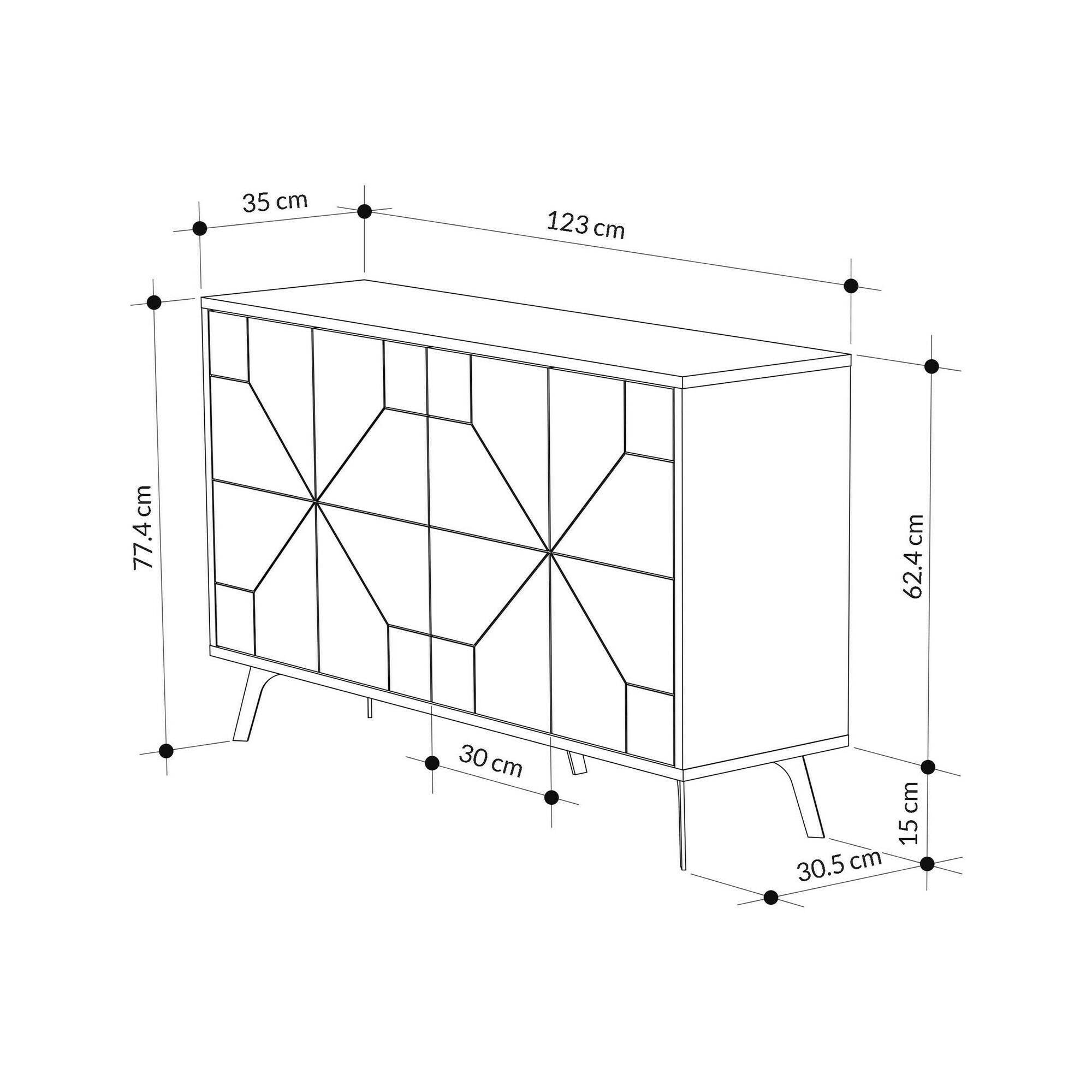 Credenza Brunale, Buffet da soggiorno, Madia da salotto, Dispensa da cucina, 123x35h77 cm, Rovere