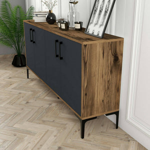 Credenza Soraya, Buffet da soggiorno, Madia da salotto, Dispensa da cucina, 160x35h78 cm, Noce e Antracite