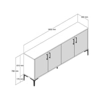 Credenza Soraya, Buffet da soggiorno, Madia da salotto, Dispensa da cucina, 160x35h78 cm, Noce e Antracite