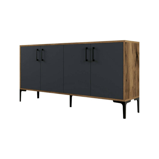 Credenza Soraya, Buffet da soggiorno, Madia da salotto, Dispensa da cucina, 160x35h78 cm, Noce e Antracite