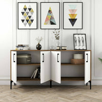 Credenza Soraya, Buffet da soggiorno, Madia da salotto, Dispensa da cucina, 160x35h78 cm, Noce e Bianco