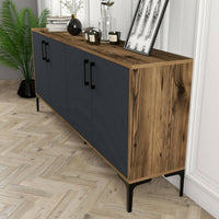 Credenza Agape, Buffet da soggiorno, Madia da salotto, Dispensa da cucina, 180x35h78 cm, Noce e Antracite