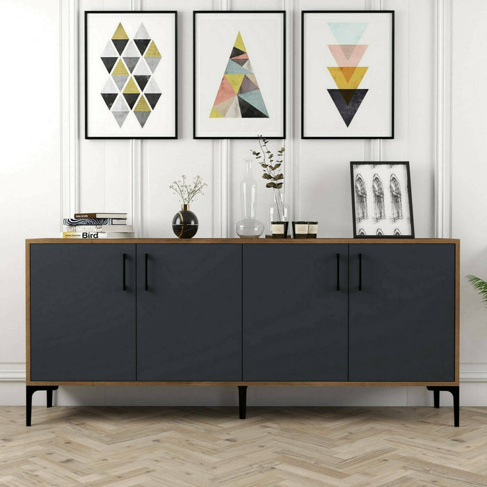 Credenza Agape, Buffet da soggiorno, Madia da salotto, Dispensa da cucina, 180x35h78 cm, Noce e Antracite