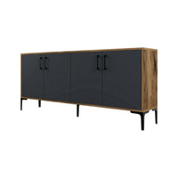 Credenza Agape, Buffet da soggiorno, Madia da salotto, Dispensa da cucina, 180x35h78 cm, Noce e Antracite