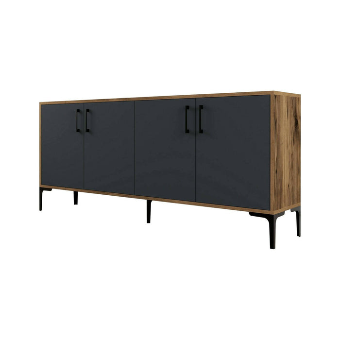Credenza Agape, Buffet da soggiorno, Madia da salotto, Dispensa da cucina, 180x35h78 cm, Noce e Antracite