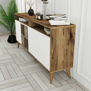 Credenza Garigliano, Buffet da soggiorno, Madia da salotto, Dispensa da cucina, 160x35 h79 cm, Noce e Bianco