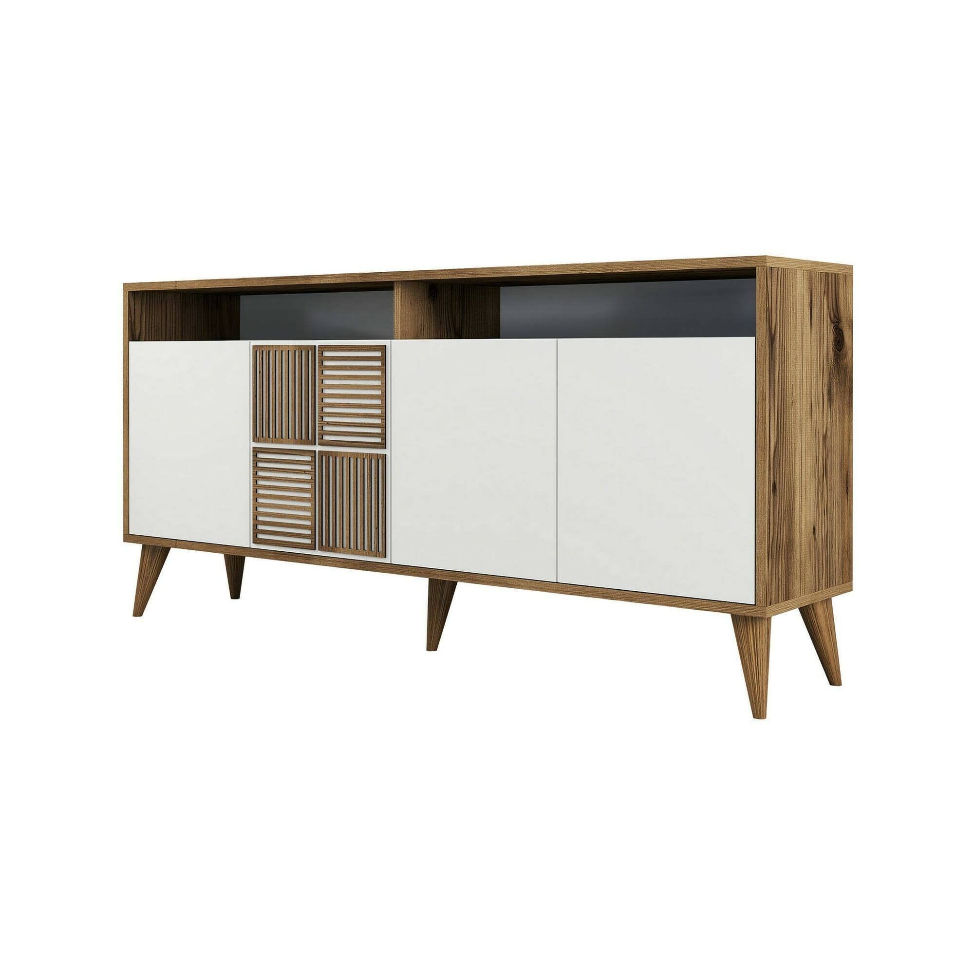 Credenza Garigliano, Buffet da soggiorno, Madia da salotto, Dispensa da cucina, 160x35 h79 cm, Noce e Bianco