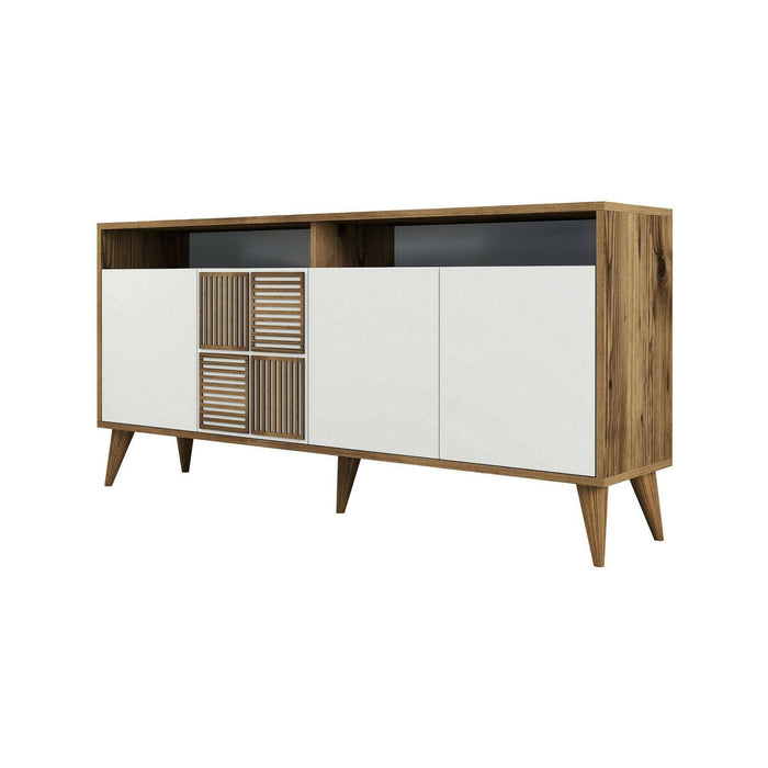 Credenza Garigliano, Buffet da soggiorno, Madia da salotto, Dispensa da cucina, 160x35 h79 cm, Noce e Bianco