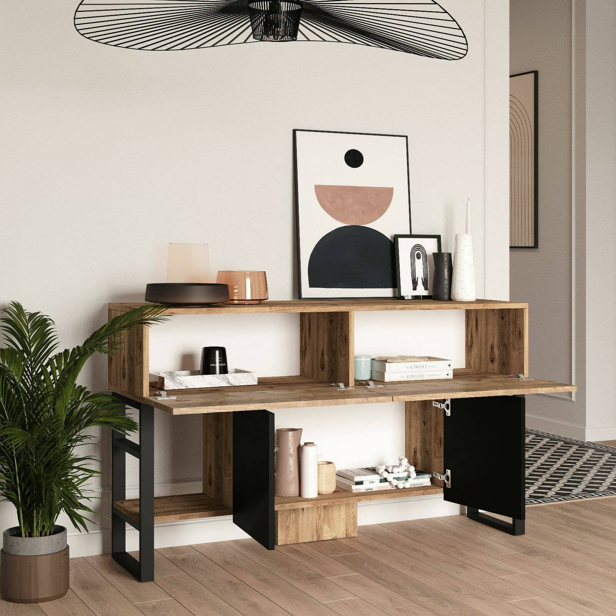 Consolle Izo, Tavolo multiuso, Mobiletto d'appoggio, Scrivania da corridoio, 139x43h84 cm, Quercia