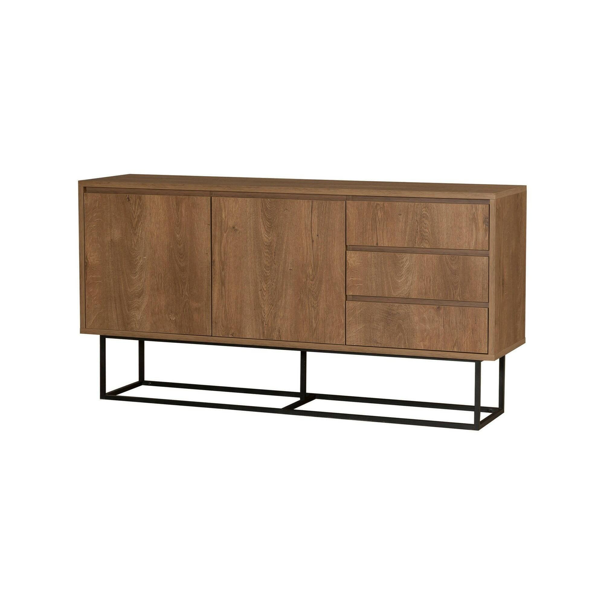 Consolle Kuwait, Tavolo multiuso, Mobiletto d'appoggio, Scrivania da corridoio, 140x36h72 cm, Noce e Nero