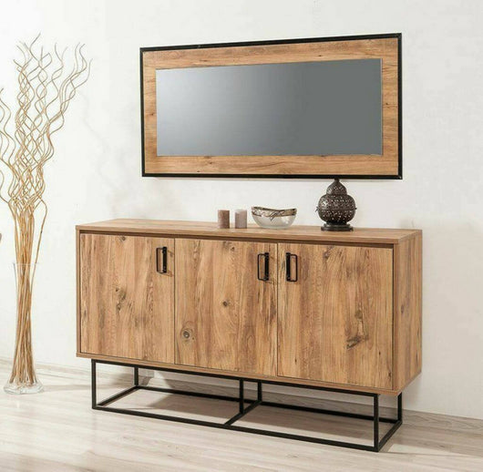 Credenza Ammolite, Buffet da soggiorno, Madia da salotto, Dispensa da cucina, 140x40h80 cm, Quercia e Nero