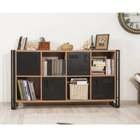 Credenza Dodong, Buffet da soggiorno, Madia da salotto, Dispensa da cucina, 164x35h89 cm, Quercia e Nero