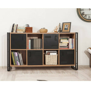 Credenza Dodong, Buffet da soggiorno, Madia da salotto, Dispensa da cucina, 164x35h89 cm, Quercia e Nero