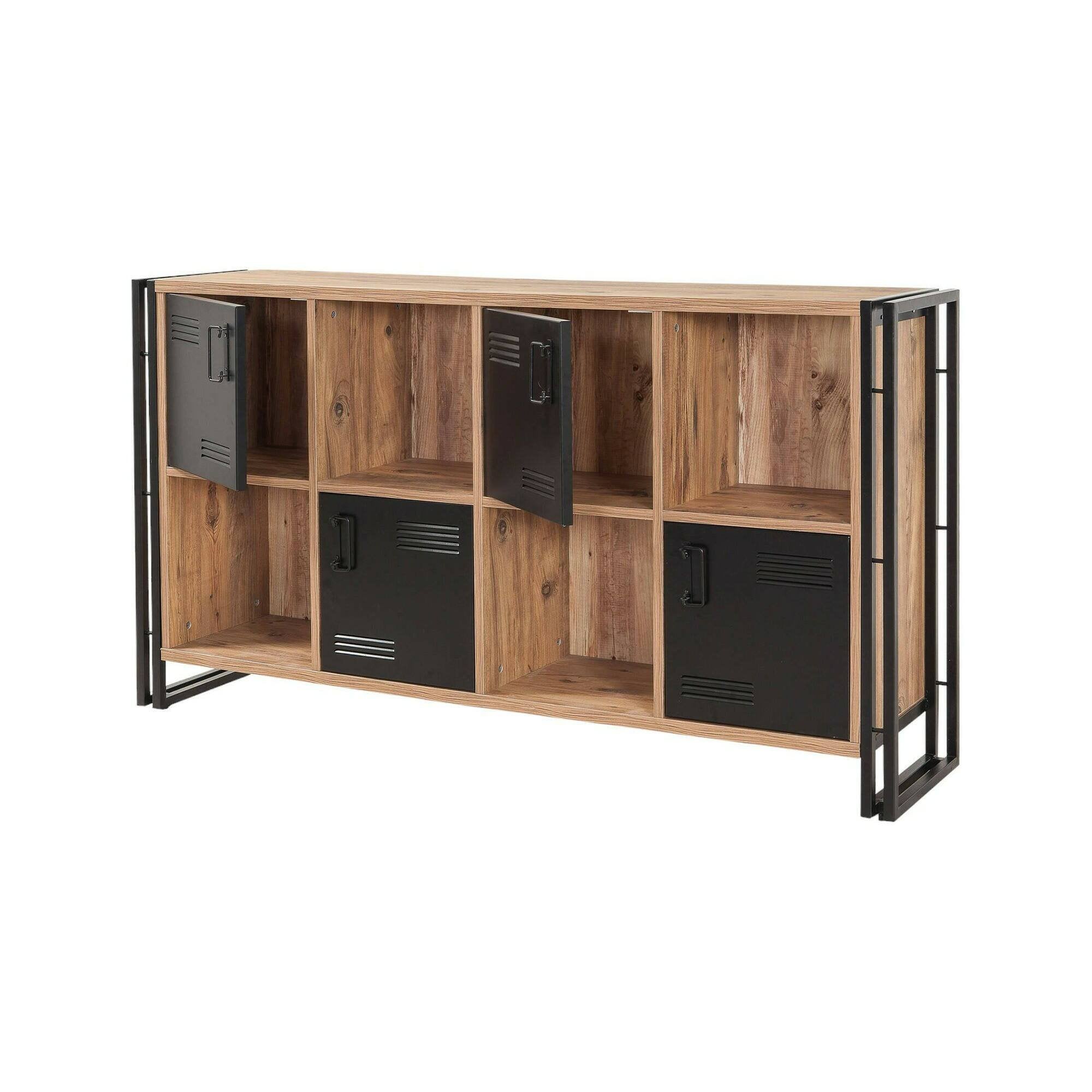 Credenza Dodong, Buffet da soggiorno, Madia da salotto, Dispensa da cucina, 164x35h89 cm, Quercia e Nero