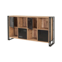 Credenza Dodong, Buffet da soggiorno, Madia da salotto, Dispensa da cucina, 164x35h89 cm, Quercia e Nero