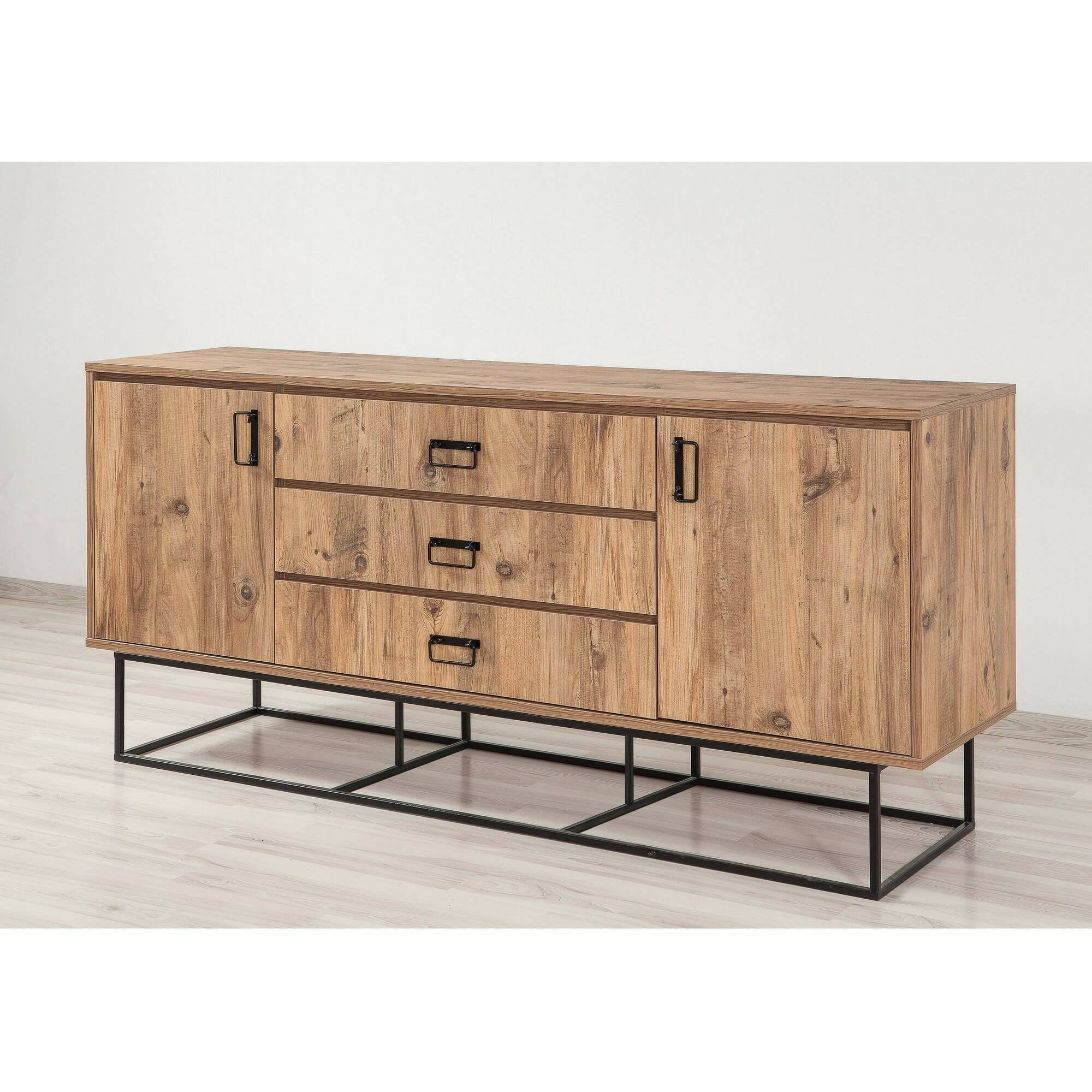 Credenza Barrea, Buffet da soggiorno, Madia da salotto, Dispensa da cucina, 180x45h80 cm, Quercia e Nero