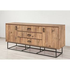Credenza Barrea, Buffet da soggiorno, Madia da salotto, Dispensa da cucina, 180x45h80 cm, Quercia e Nero