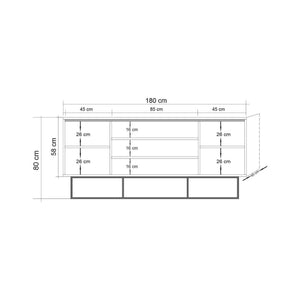 Credenza Barrea, Buffet da soggiorno, Madia da salotto, Dispensa da cucina, 180x45h80 cm, Quercia e Nero