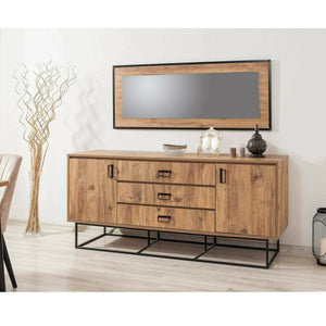 Credenza Barrea, Buffet da soggiorno, Madia da salotto, Dispensa da cucina, 180x45h80 cm, Quercia e Nero