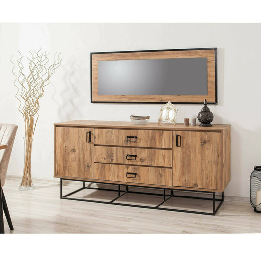 Credenza Barrea, Buffet da soggiorno, Madia da salotto, Dispensa da cucina, 180x45h80 cm, Quercia e Nero