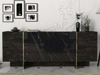 Credenza Asto, Buffet da soggiorno, Madia da salotto, Dispensa da cucina, 180x47h76 cm, Nero e Oro