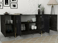 Credenza Asto, Buffet da soggiorno, Madia da salotto, Dispensa da cucina, 180x47h76 cm, Nero e Oro