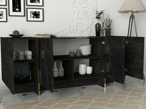 Credenza Asto, Buffet da soggiorno, Madia da salotto, Dispensa da cucina, 180x47h76 cm, Nero e Oro