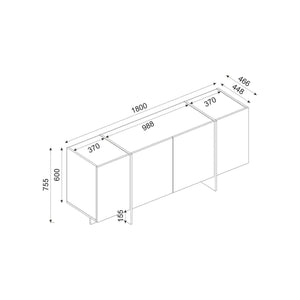 Credenza Asto, Buffet da soggiorno, Madia da salotto, Dispensa da cucina, 180x47h76 cm, Nero e Oro