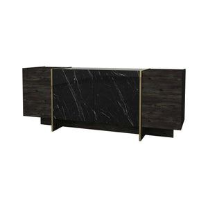 Credenza Asto, Buffet da soggiorno, Madia da salotto, Dispensa da cucina, 180x47h76 cm, Nero e Oro