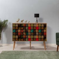 Credenza Arzumia, Buffet da soggiorno, Madia da salotto, Dispensa da cucina, 120x36h90 cm, Quercia e Multicolore