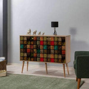 Credenza Arzumia, Buffet da soggiorno, Madia da salotto, Dispensa da cucina, 120x36h90 cm, Quercia e Multicolore