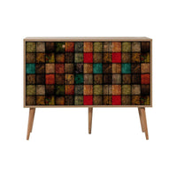 Credenza Arzumia, Buffet da soggiorno, Madia da salotto, Dispensa da cucina, 120x36h90 cm, Quercia e Multicolore