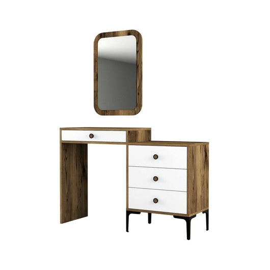 Consolle Namtheun, Tavolo multiuso, Mobiletto d'appoggio, Scrivania da corridoio, 124x40h85 cm, Noce e Bianco