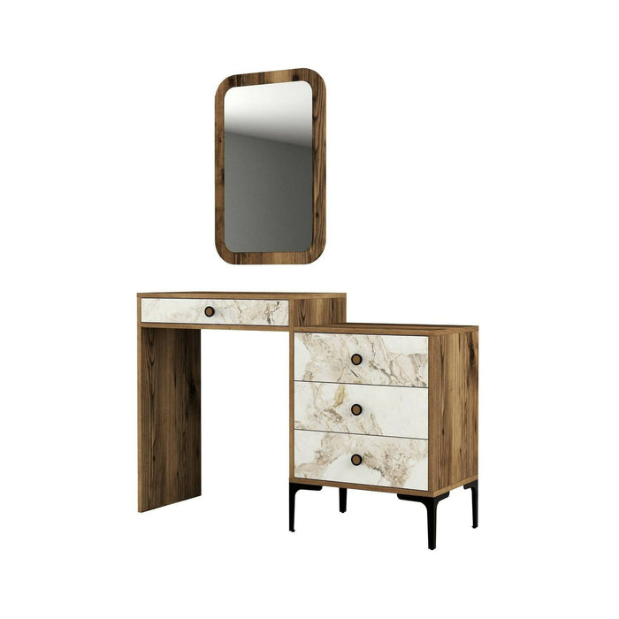 Consolle Namtheun, Tavolo multiuso, Mobiletto d'appoggio, Scrivania da corridoio, 124x40h85 cm, Noce e Bianco